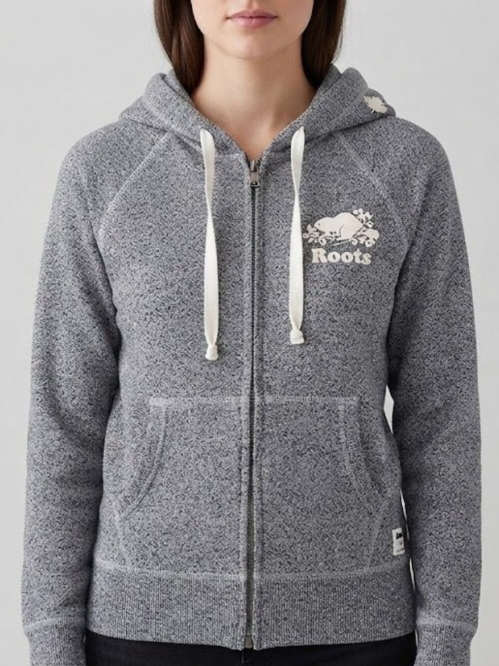 Roots Salt & Pepper Full-Zip Hoodie with White Logo